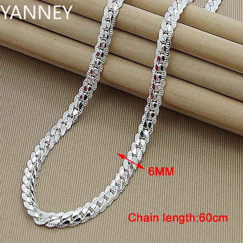 

Fine New Trendy Men s 6MM 60cm Snake Chain Necklace for Women Fashion Silver 925 Jewelry Sterling Silver Necklace 40cm