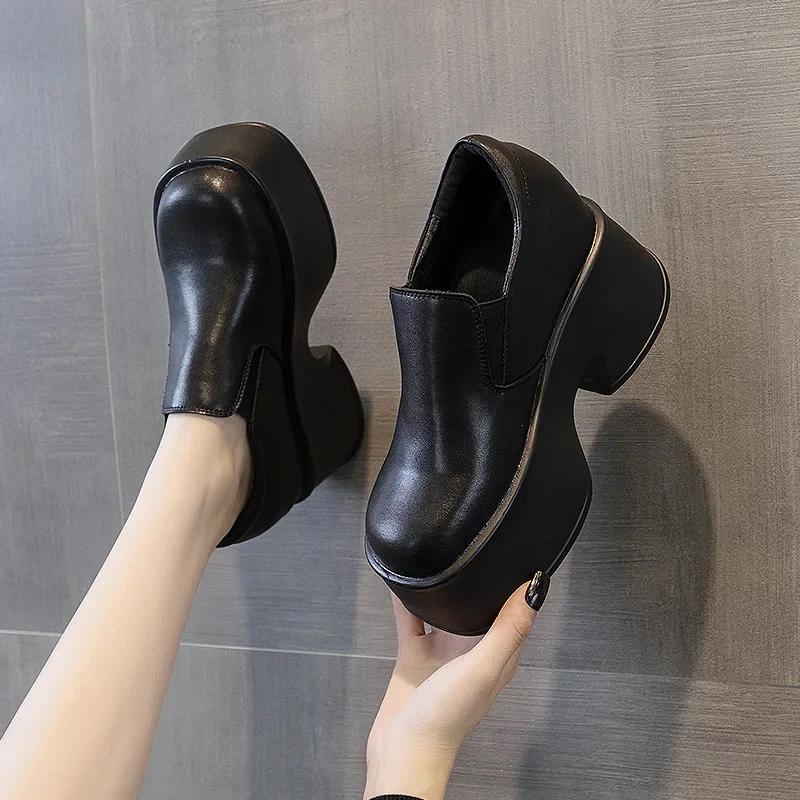 Fashion Lefu Shoes Women's 2025 New Style Inner Height 11cm Thick Sole Small Leather Shoes Women's Single Shoes Womens Shoes