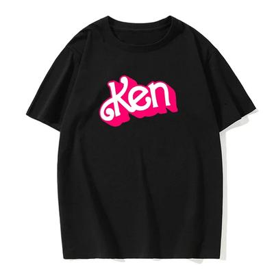 T-shirt d'été pour homme en coton rose avec imprimé lettre Ken Hauts T-shirts Unisexe Décontracté Col O Vêtements Manches Courtes Streetwear Harajuku