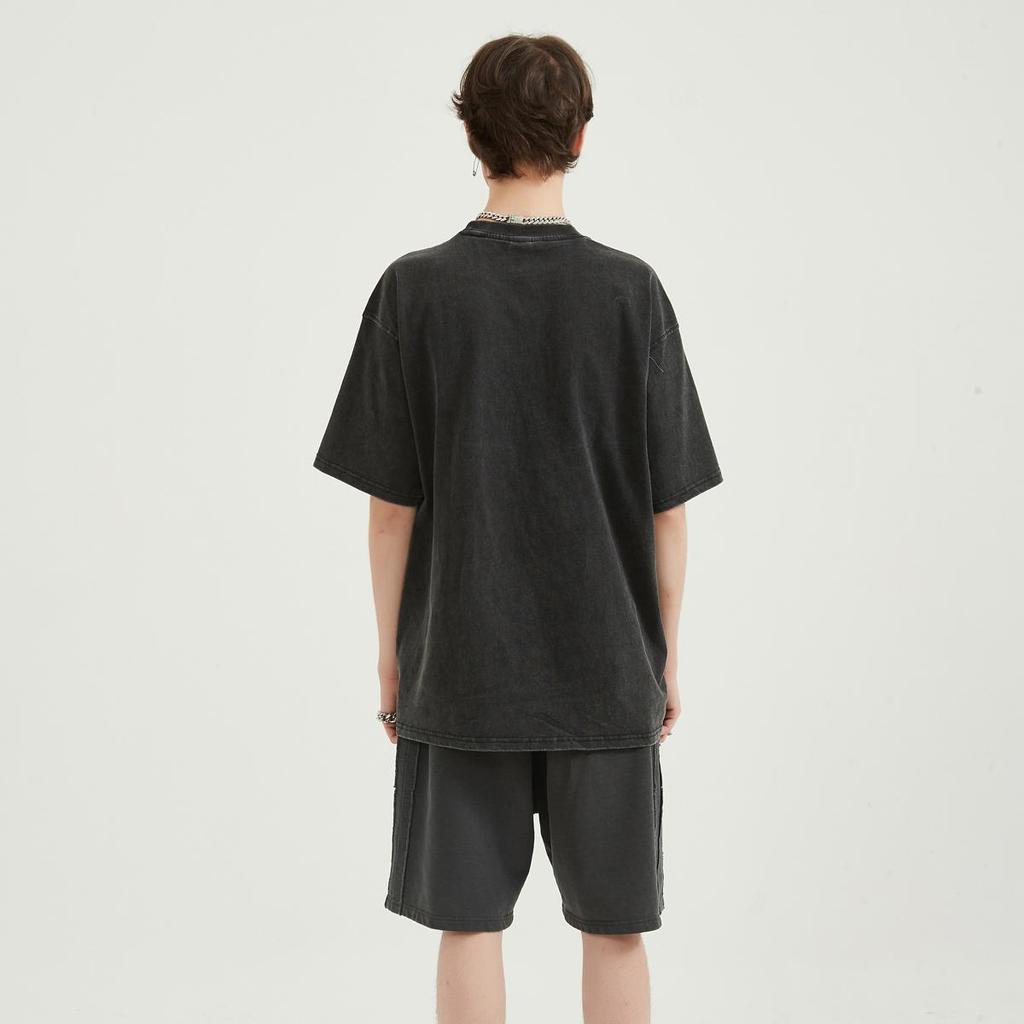 2024 Streetwear Retro Svart Unisex T-shirt i enfärgad färg