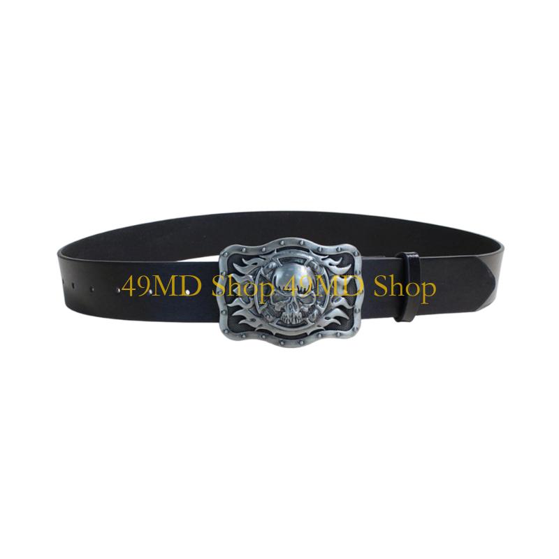 49MD Men s Everyday Western Styles Belt Skull Design Black PU Leather Adjustable