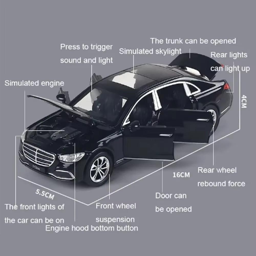 1:32 A6l S400l Legierungsmodell Spielzeug Diecast Auto Vorderradlenkung Türen öffnen Sound Licht Rückzugfahrzeug Heimdekoration Geschenk