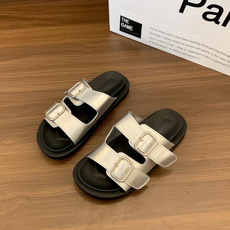 Women's Shoes  Fashion Open Toe Women's Slippers New Belt Buckle Outdoor Casual New Summer Best Seller Rome Flat Slippers