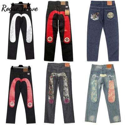 RogueWave Sokak Modası Kot Pantolon Harajuku Y2K Yeni Hip Hop Düz Bacak Pantolon
