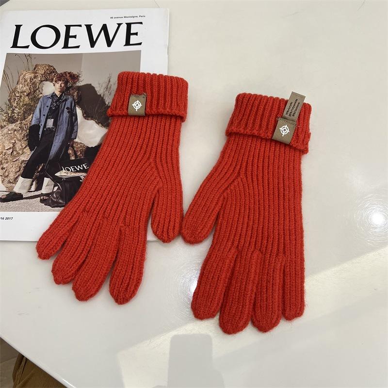 Blogger Knitted Five-finger Long Gloves Autumn and Winter Touch Screen Warm Solid Color Leaking Finger Gloves