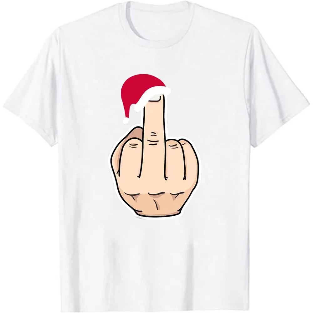 Christmas Santa's Hat Middle Finger Print T Shirt Women Short Sleeve O Neck Loose Tshirt Women Tee Shirt Tops Camisetas Mujer