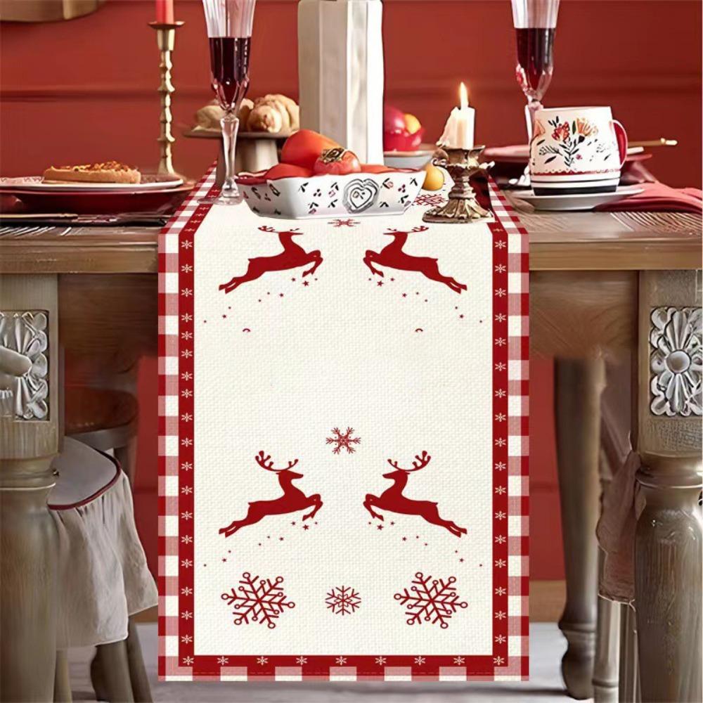 Christmas Table Runner Linen Holiday Decor Creative Halloween Thanksgiving Tablecloth Festive Atmosphere