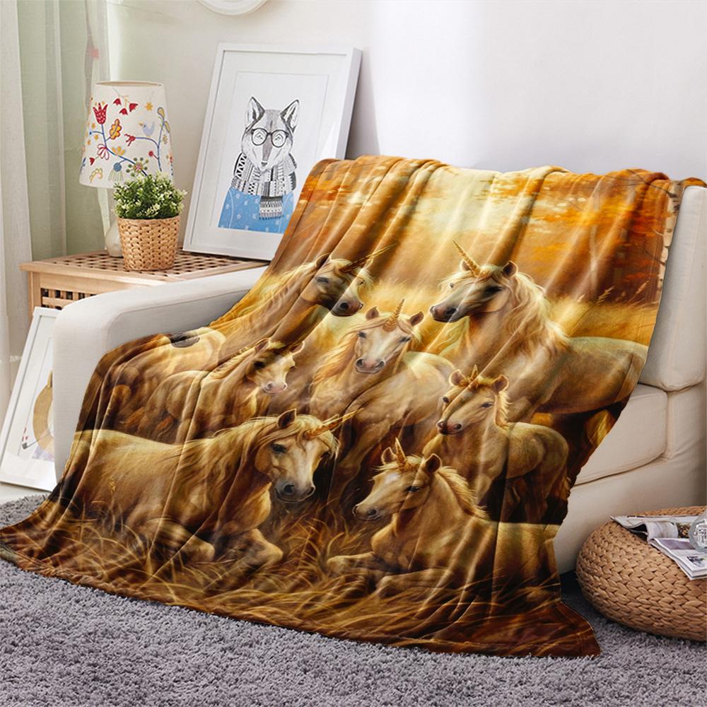 1PC Cute unicorn Print FlAannel Blanket, High quality Comfortable for All Seasons, Home Decor, Warmth and Comfort