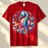 Rainbow Seahorse Starfish Seashell Ocean Graphic Unisex Cotton Tee Beach Sea Life Summer Vacation Casual Basic Apparel Wear Top