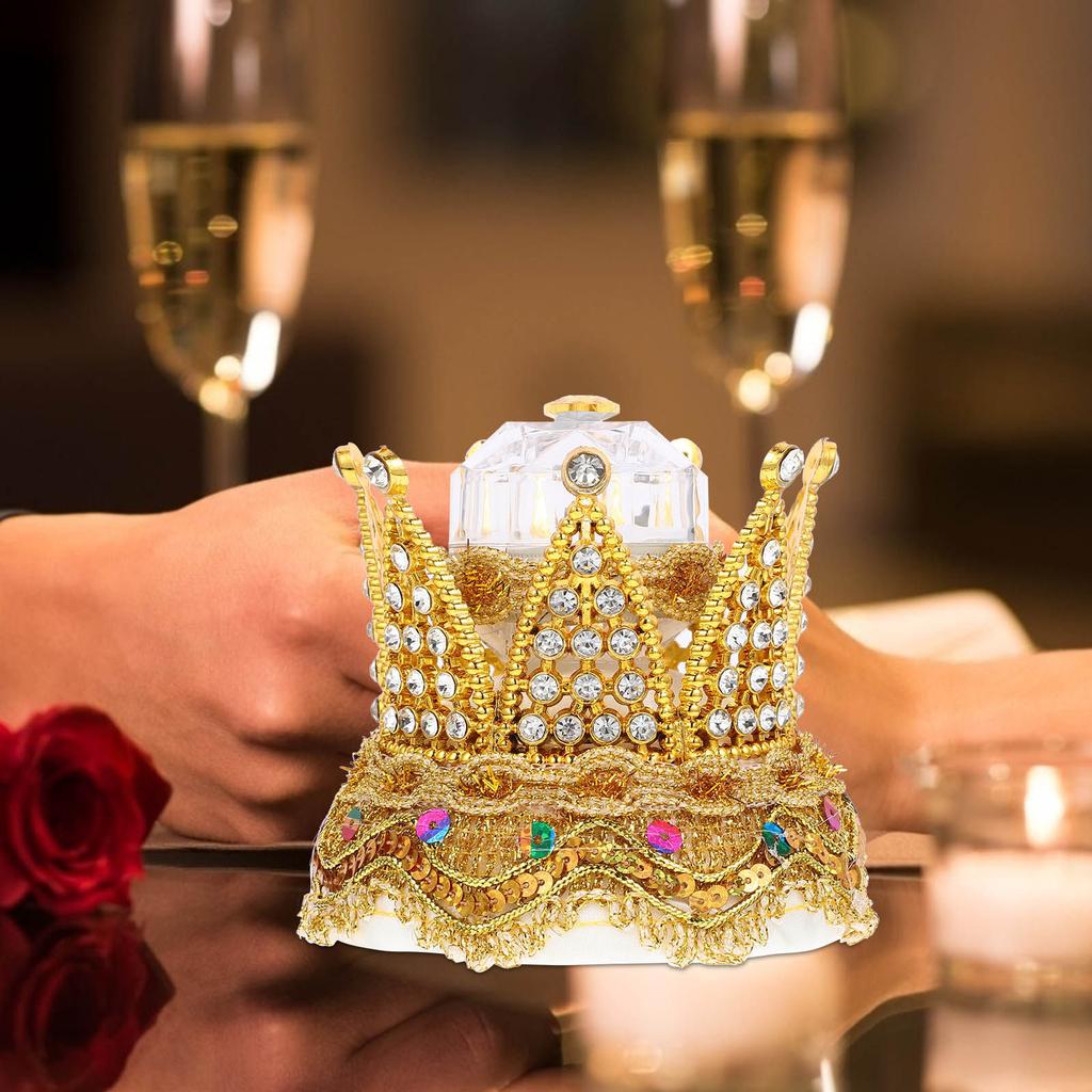 Boîte à Bague de Mariage Incrustée de Strass en Forme de Couronne Boîtier à Bague Compact Léger Portable de Luxe pour Cérémonie de Fiançailles