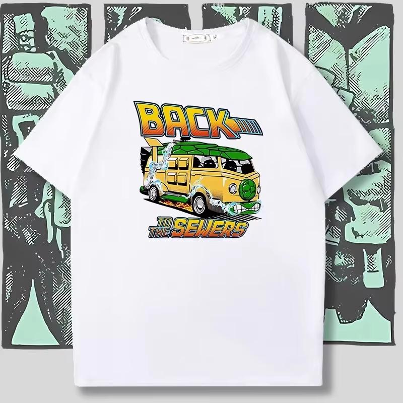 Retro Cartoon Ninja Turtle Style T-Shirt Kids Green Shell Hero Graphic Tee Boys Unisex Vintage Washed Cotton Short Sleeve Oversized Y2K Streetwear
