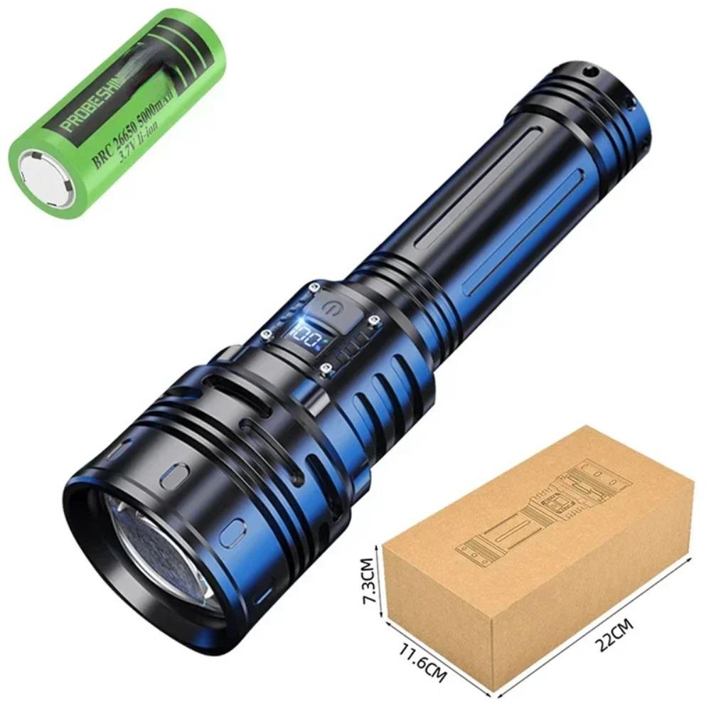 10000LM Kraftfull LED 10000mah Ficklampa Laddning Teleskopfokus Fjärrkontroll Lång Stark Hand Lampa Laser Camping Ficklampa Zoom Display