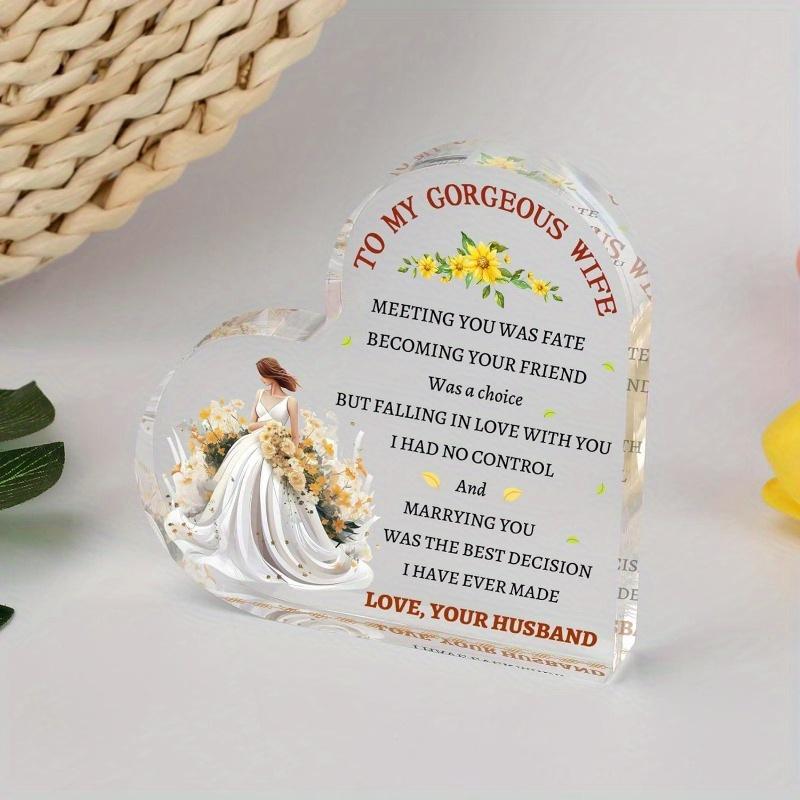 Romantic Heart-Shaped Plaque for Wife - Sentimental Valentine's Day & Birthday Gift From Husband, Featuring Elegant Floral Design, Home Tabletop Deco