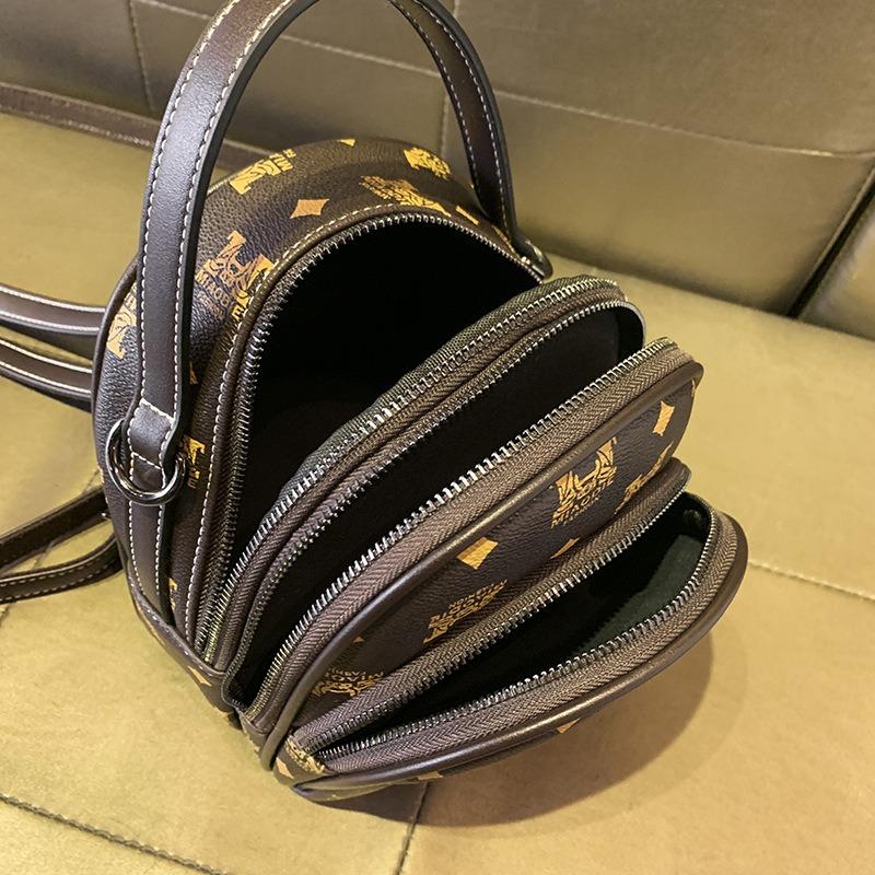 Small Backpack New Retro Versatile Backpack Mini Multi-layer Shoulder Handbag Trendy Printed Bag