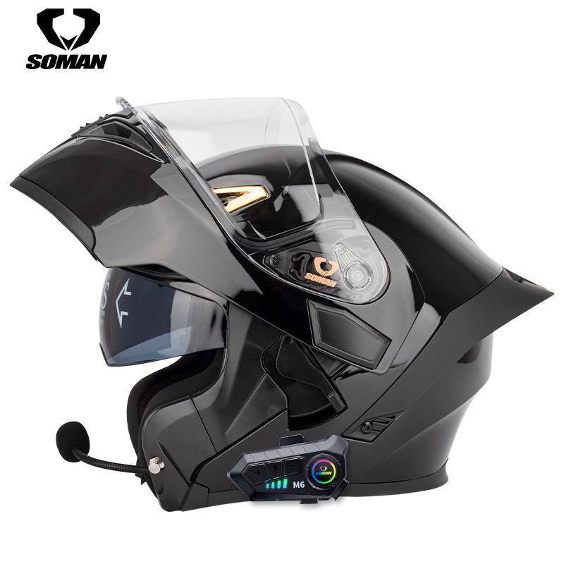 Casco de motocicleta abatible con Bluetooth y doble lente 3C Dot con auriculares M6 para todas las estaciones