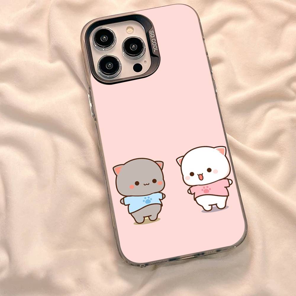 Cartoon Cute Cats Phone Case For iPhone 17 16 15 14 11 12 13 Pro Max Plus Pro Colored Silver Cover