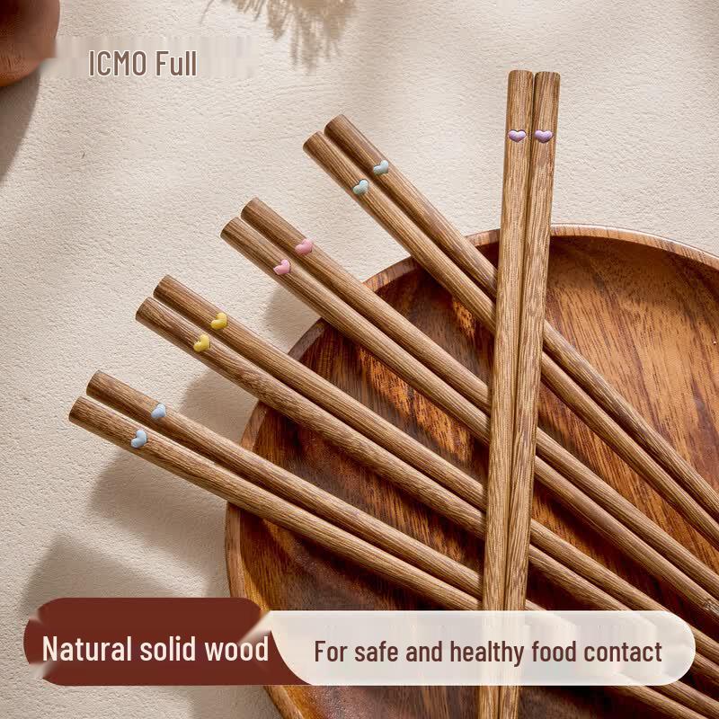 Wenge Wood Chopsticks with Heart Inlay (5 Pairs)