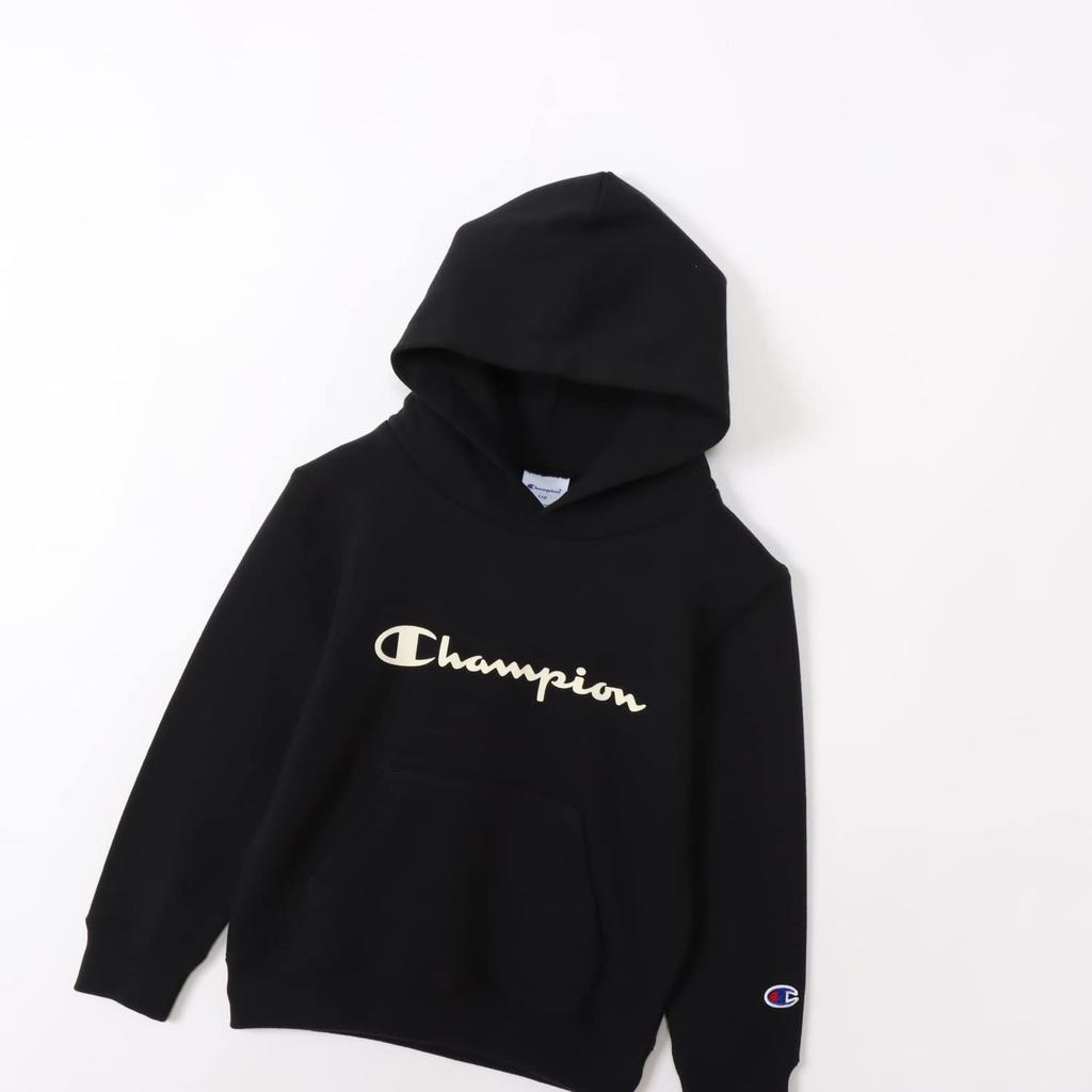 Parka Çocuk Uzun Kollu Pamuklu ABD Script Logo Kapşonlu Sweatshirt Temel Siyah [Şampiyon] 100% CK-Y103