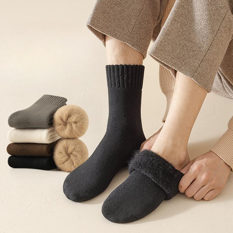 Male Winter Plus Thick Velvet Absorption Sweat Deodorizing Warm Home Floor Wool Tube Socks