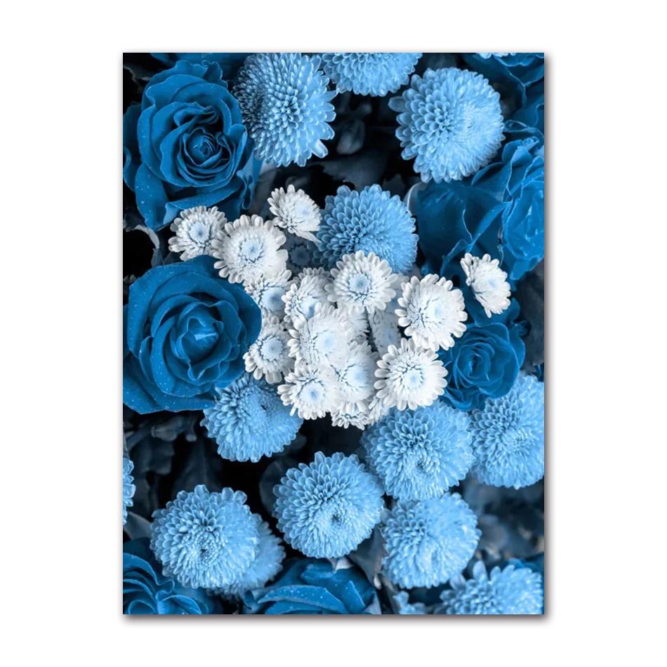 Wall Art Blue Tone Dandelion Peony Orchid Flower Oil Painting Spring Poster and Printmaking Living Room Home Decoration Pictures
