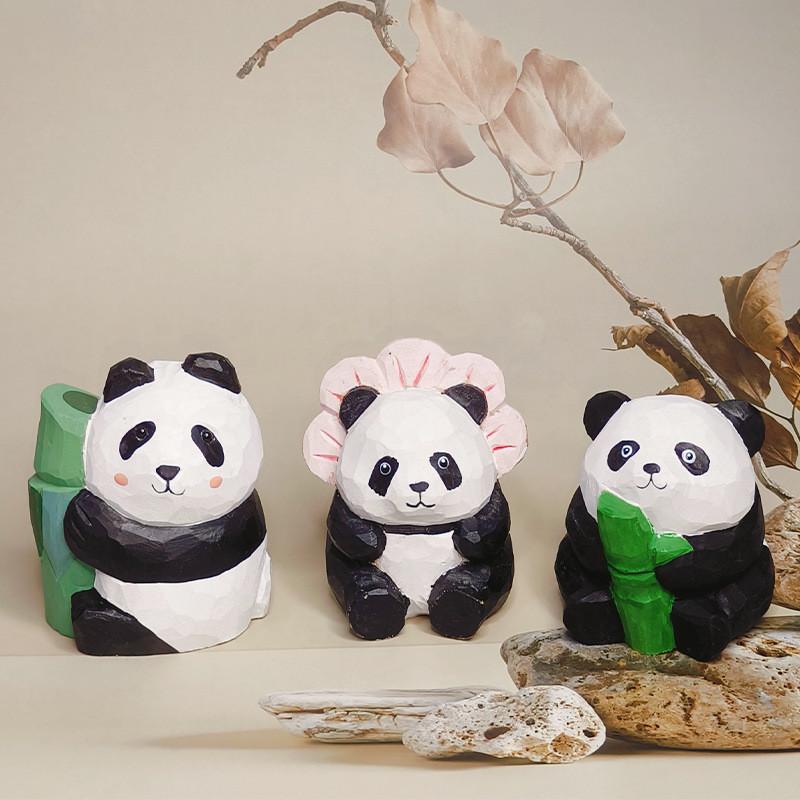 Wooden Panda Decor With Keychain Pendant For Home Gift And Collection