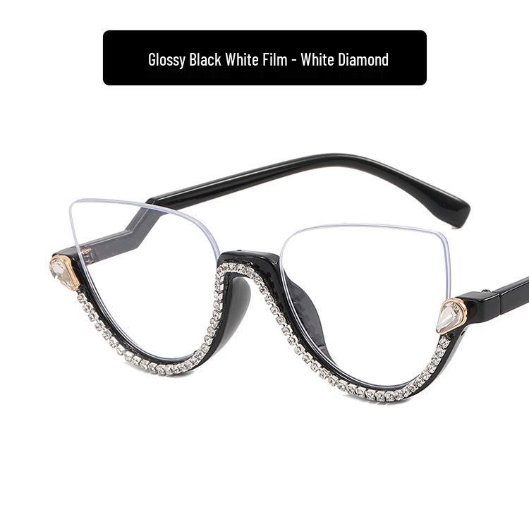 2022 Retro Rhinestone Semi-Rimless Anti-Blue Light Glasses - European & American Style Trend