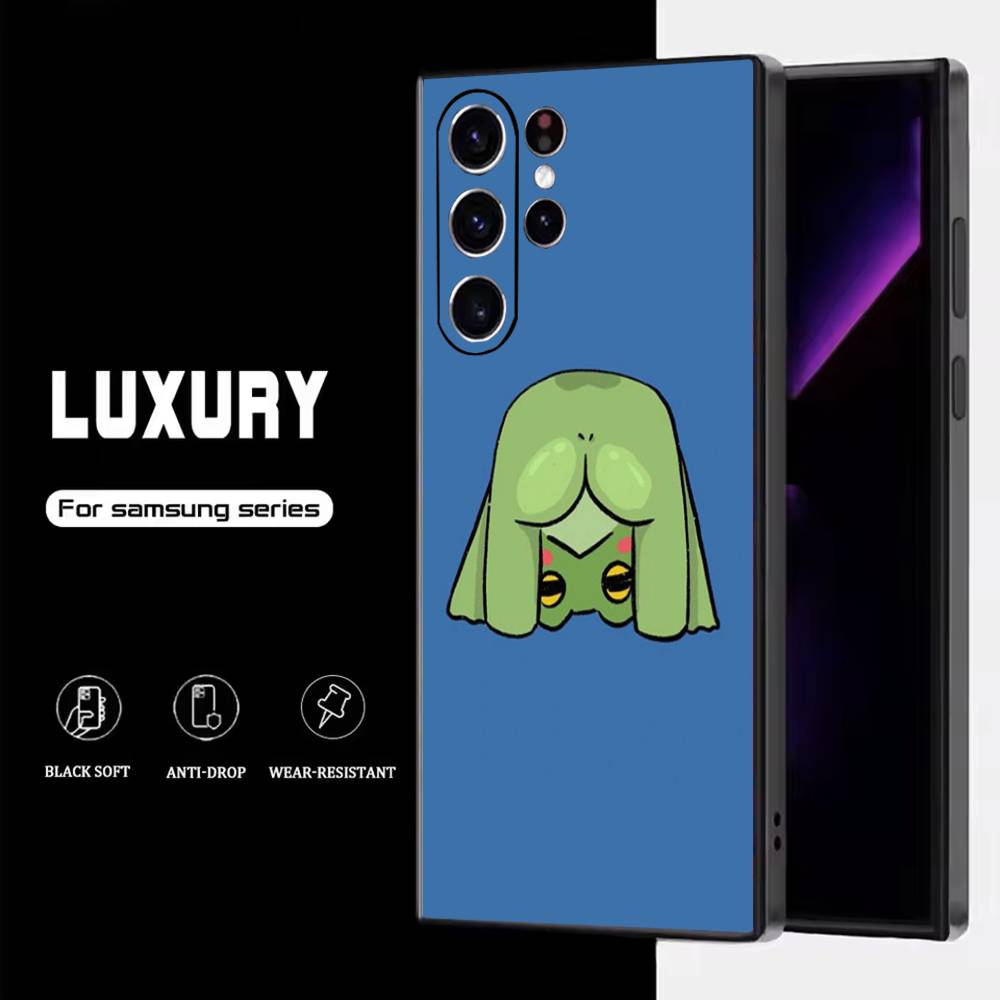 

Мультяшная лягушка и клубника Чехол для телефона Samsung S25, S24, S23, S22, S21, S20, S10, Ultra, Plus, Lite, FE, Мягкий силиконовый черный чехол SamsungS20