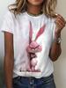 Summer Cartoon Cute Rabbit Printed Women's Short Sleeved T-Shirt Fashion Casual Oversize Tees Elegant Round Neck Woman Clothes