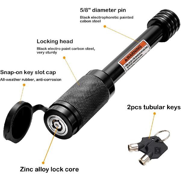 CZC AUTO Hitch Receiver Pin Lock, Trailer Receiver Lock With 5/8" Pin For Class III IV 2" And 2-1/2" Receiver, For Hitch Bike Rack Tray Ball Tow Rope