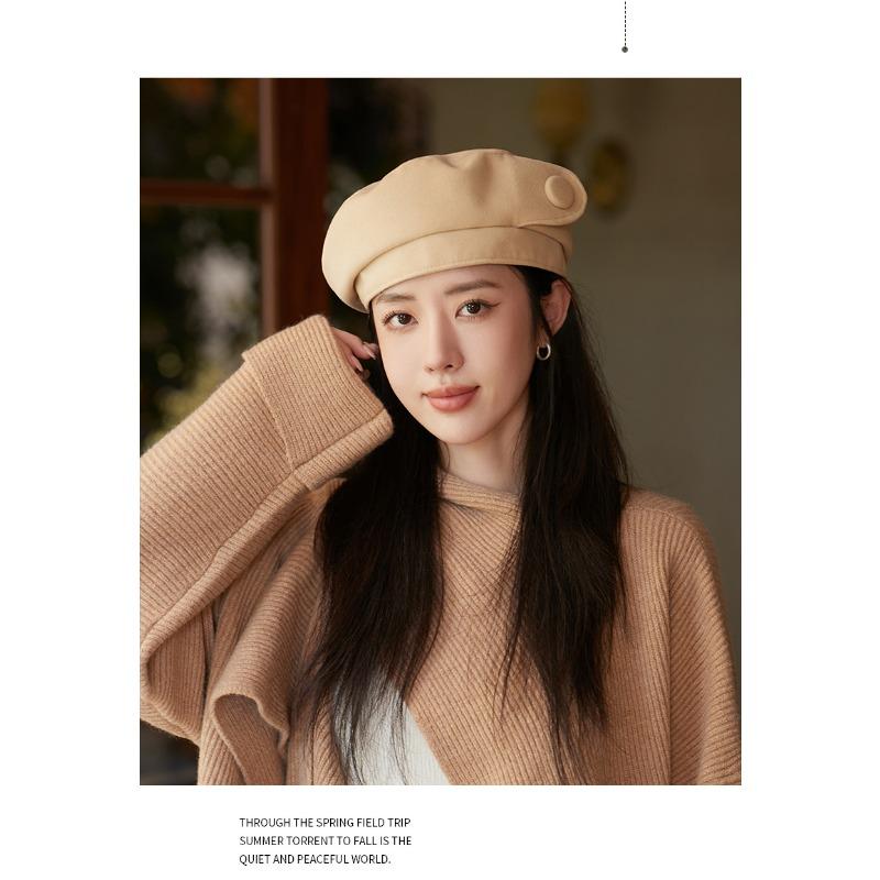 Jesienny i zimowy nowy kapelusz, damski beret z guzikami, jesienny i zimowy kapelusz malarza, artystyczny retro kapelusz bud