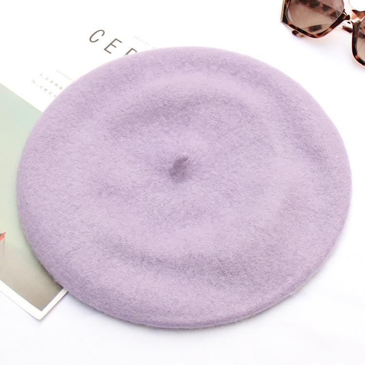 Autumn And Winter Women'S Solid Color Light Board Wool Woolen Beret Retro Simple Fashion Painter Hat Bud Hat