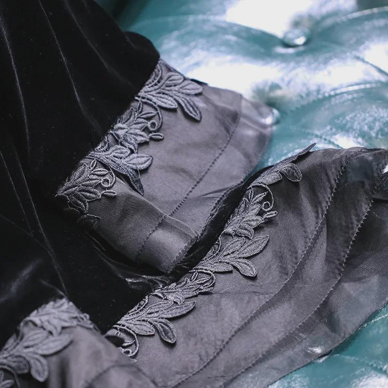 Elegant Silk Velvet Floral Embroidered Lace Top