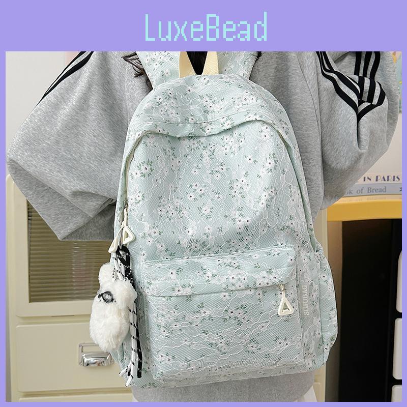 Pattern Cute Floral And Lace Design Student Backpack With Plush Pendant For Girl
