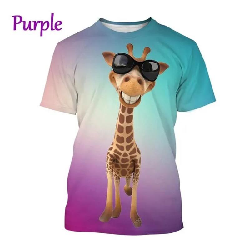 Giraffe Print Children's T-Shirt Cute 3D Boys' Casual Cartoon Animal Short-Sleeve Top