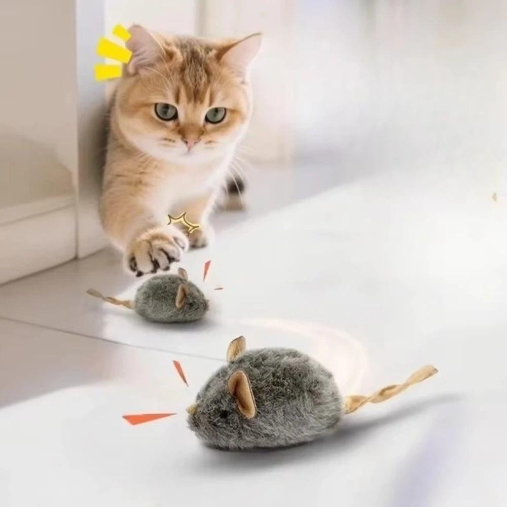 2PCS Bite-resistant Simulation Mouse Toy Automatic Squeaky Cat Teaser Wand Cat Exercise