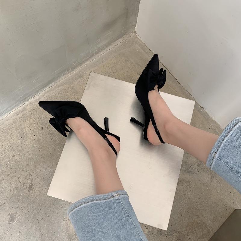 Fashion 2025 Summer Brand Women Slingback Sandals Heeled Shoes Fashion Bow-knot Pointed Toe Slip on Ladies Elegant Dress Pumps Shoes