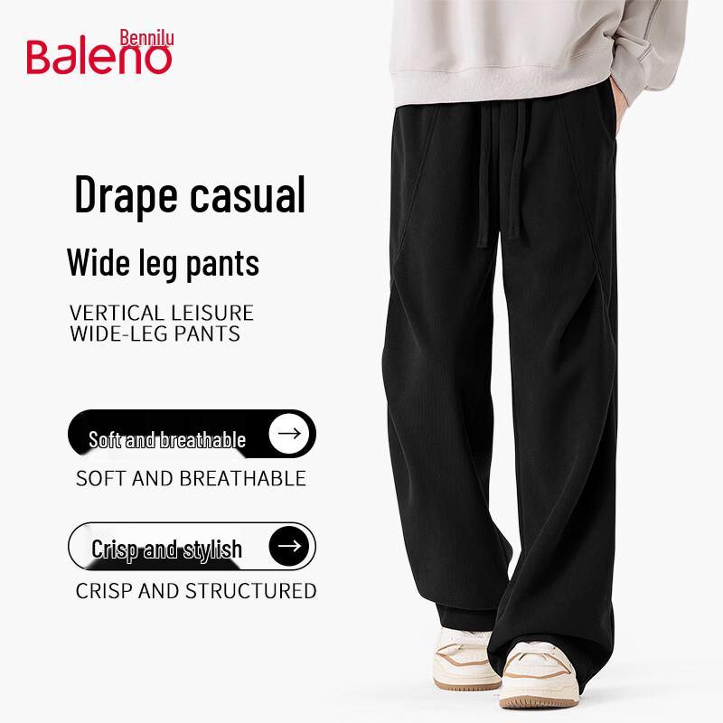 Baleno Men's Loose Fit Pleated Wide-Leg Casual Pants