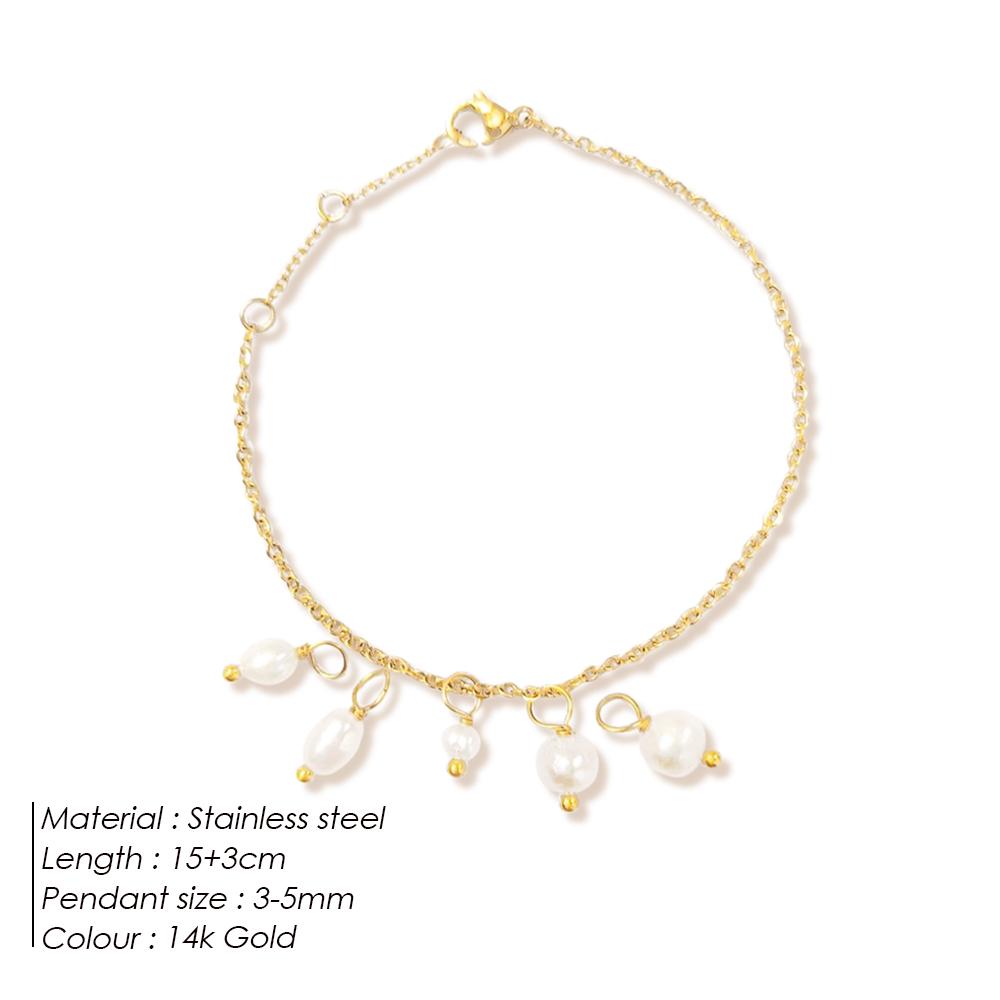 EManco Bracelet Gold Plated Cable Chain Single Pearl Charm Trendy Women Daily Party Fashion Jewelry Gift