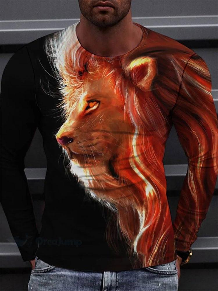 T-shirt a maniche lunghe con stampa 3D di tigre Primavera e Autunno Top casual quotidiano da uomo Moda urbana di strada T-shirt a maniche lunghe