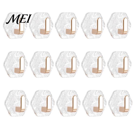 Wall Storage Hooks Acrylic Adhesive Hooks, Hexagonal Wave Shape, No Drilling Easy Transparent Installation Hook, Modern Style Clear for Bathroom
