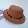 Autumn and Winter Flat Top Woolen Top Hat Female French Hepburn Style Fashionable Retro Face Small Belt Buckle Versatile British Top Hat