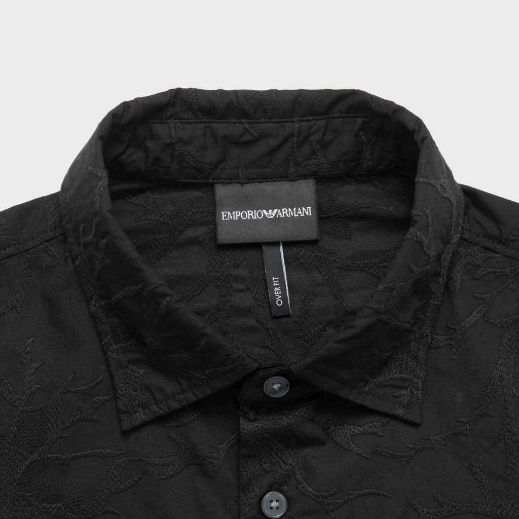 Emporio Armani Ss24 Dark Pattern Printed Square Neck Single-Breasted Short Sleeve Shirt Men Shirts Black 3D1CG3-1NQMZ-0999