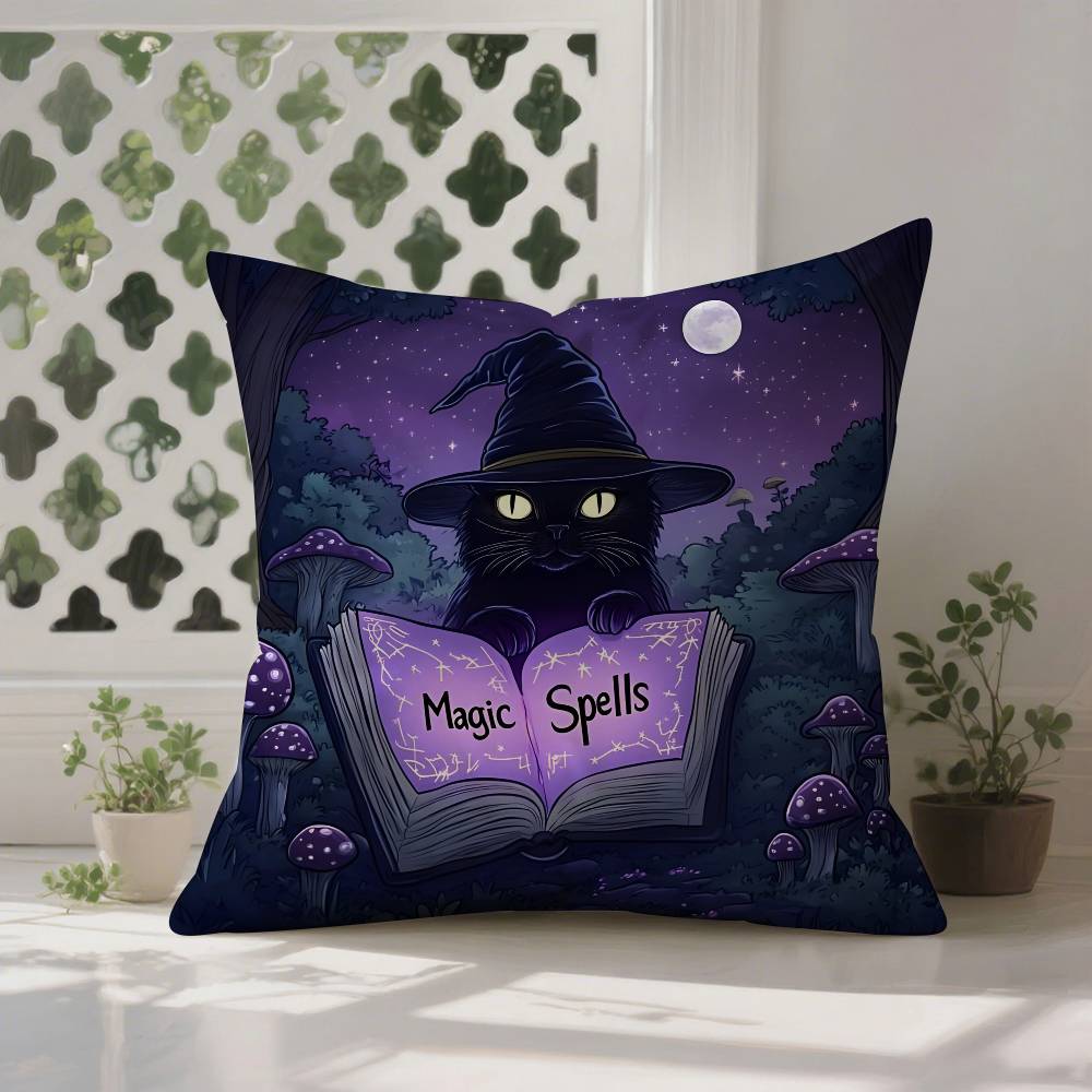 Halloween Cute Purple Cat Pillow Case Anti-dustmite Pillowcase Invisible Zipper Silky Short Plush Sofa Cushion Cover
