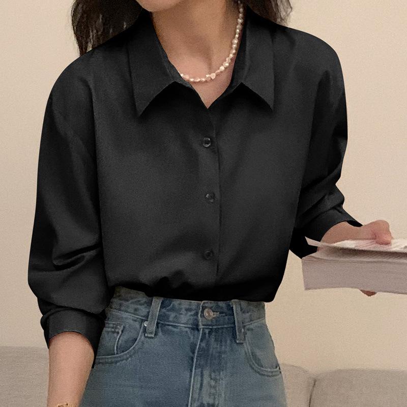 Premium Solid Color Niche Shirt for Women In Spring Autumn Loose Versatile Covering Flesh Slimming Professional Top Blouses & Shirts