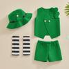Infant Baby Girl St. Patty's Costume Shamrock Sleeveless Tank Tops with Shorts and Stripe Leg Warmer Hat Set