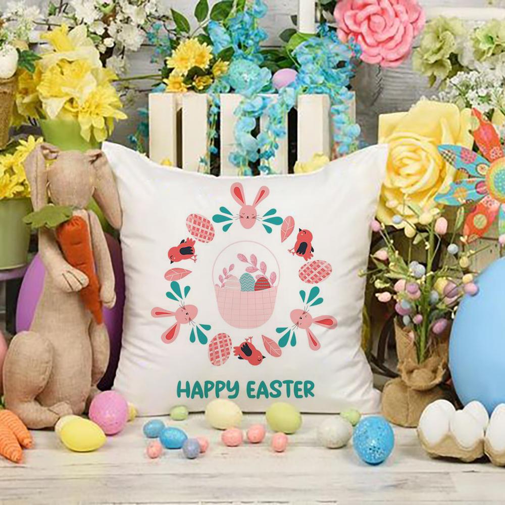 Happy Easter Flowers Polyester Cushion Cover Home Sofa Decor Living Room Bedroom Office Throw Pillow Cases Christian Easter Gift