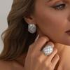 IngeSight.Z Elegant Baroque Imitation Pearl Hollow Reticulation Stud Earrings Rings Set Luxury Elegant Wedding Banquet Jewelry