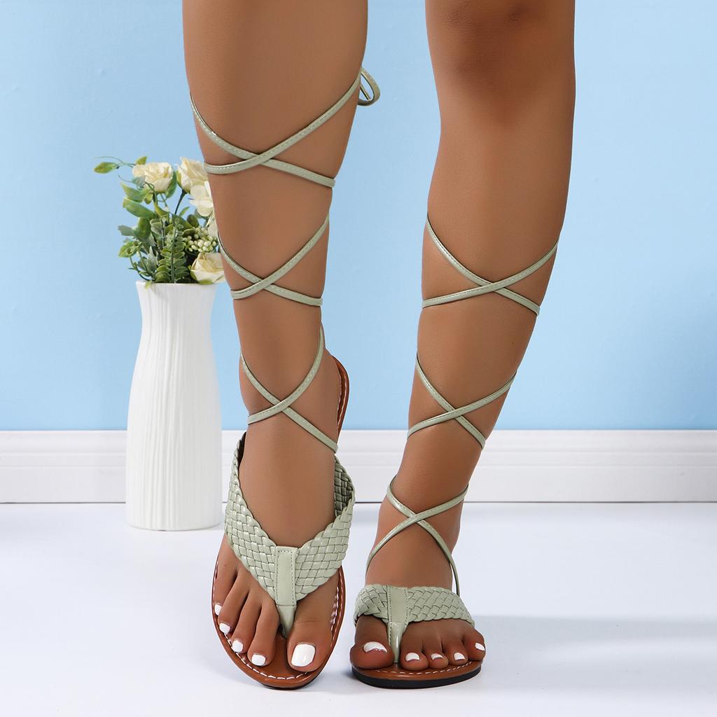 Fashion Women's Sandals 2025 Summer Braided Flats Casual Sandals Cross Lace Up Women's Roman Sandals Sandalias De Mujer Women Shoes