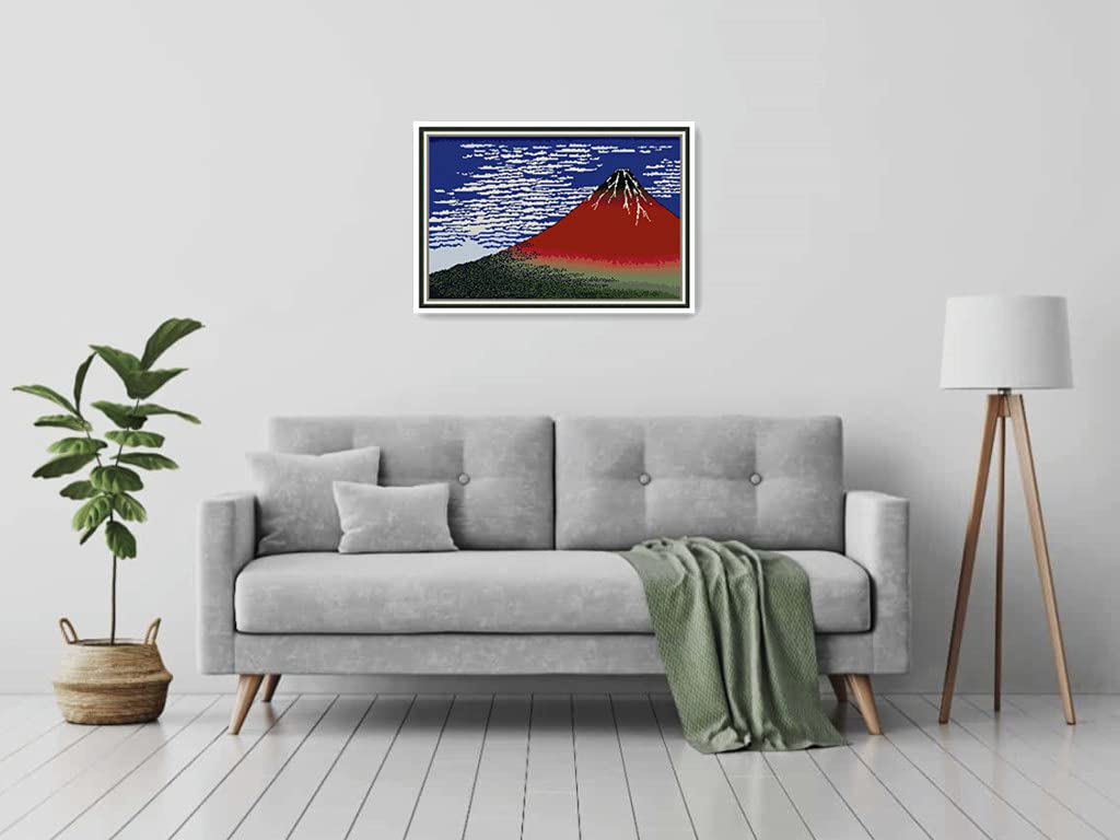 Amiiba Cross Stitch Embroidery 11ct Red Fuji DIY Wall Art Printed Design Kit, Pre-printed Pattern, Mt. Volcano, Pre-printed, Decoration, Beginner,