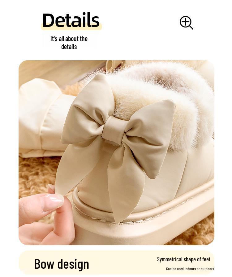 Women's Winter Velvet Bowknot Cotton Slippers with Heel Cover - 2023 Thick Sole, Warm, Girly Style for Outdoor Wear